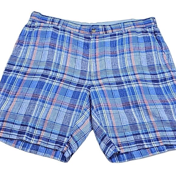 Peter Millar Mens Sz 40 Blue Seaside Plaid 100% Linen 9" Pockets Shorts - Picture 1 of 12